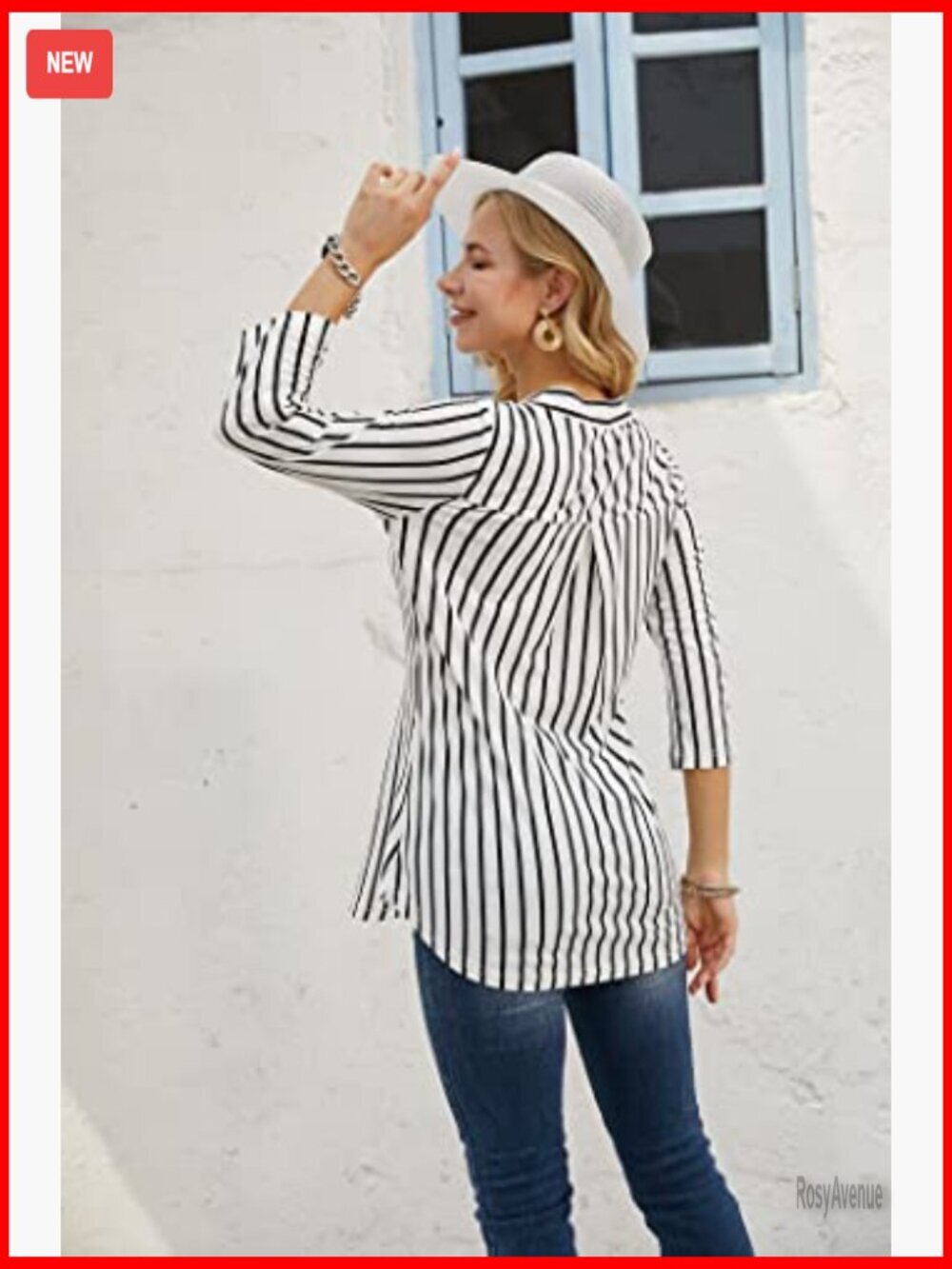 3/4 Sleeve Zip Plaid Tunic Blouse Womens Casual Tops - Picture 6 of 7